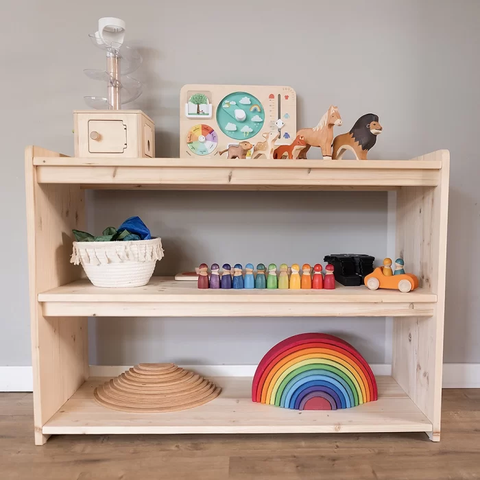 montessori speelgoed kast speelgoedkast speelgoed open welke mooiste tot shelf open ended open einde review ervaring hout dreumes baby kind peuter